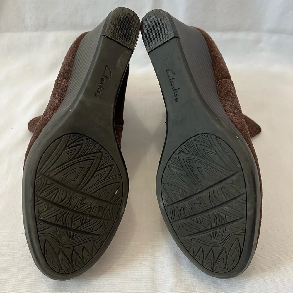 Clark’s Dark Brown Suede Wedge Booties